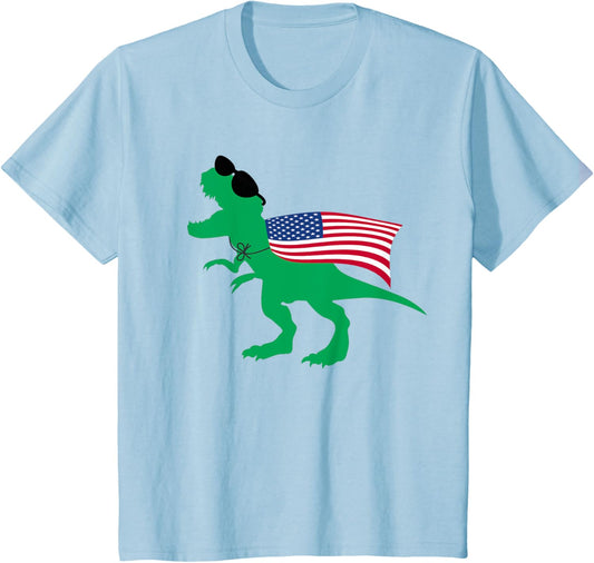 Kids Fourth of July 4 Dinosaur Toddler Boys American Flag Cape T-Shirt