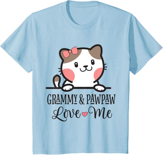 Kids Grammy And Pawpaw Love Me Granddaughter Cat T-Shirt