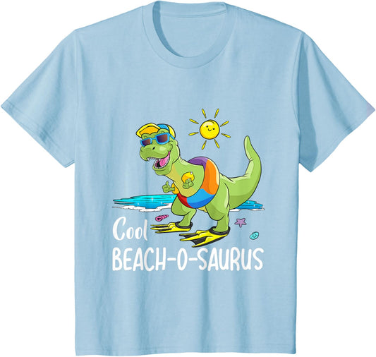 Kids Cool Beach-o-Saurus Shirt Dino on a beach Vacation Boy T-Shirt