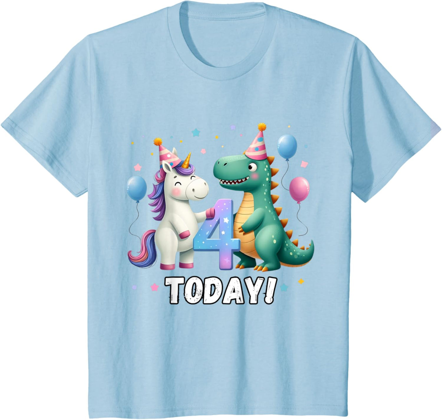 Kids Twin 4th Birthday Top for Twins Unicorn Dinosaur Girl Boy 4 T-Shirt