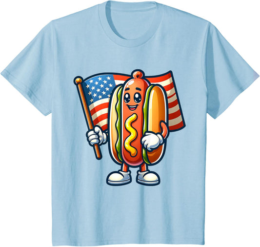 Kids Hotdog 4th Of July Kids Toddler Cute T-Shirt