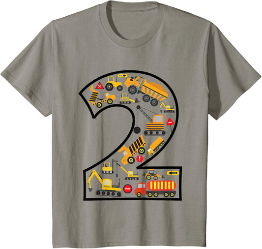 2nd Birthday Crane Excavator Truck 2 Year Old construction T-Shirt
