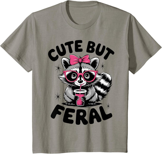 Kids Racoon Tee Cool Cute But Feral Teen Girls Funny Toddler Girl T-Shirt