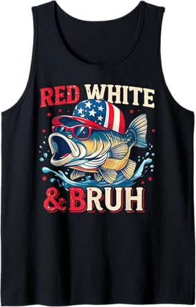 Boys Fishing Patriotic Red White And Bruh America Bass Fish Tank Top