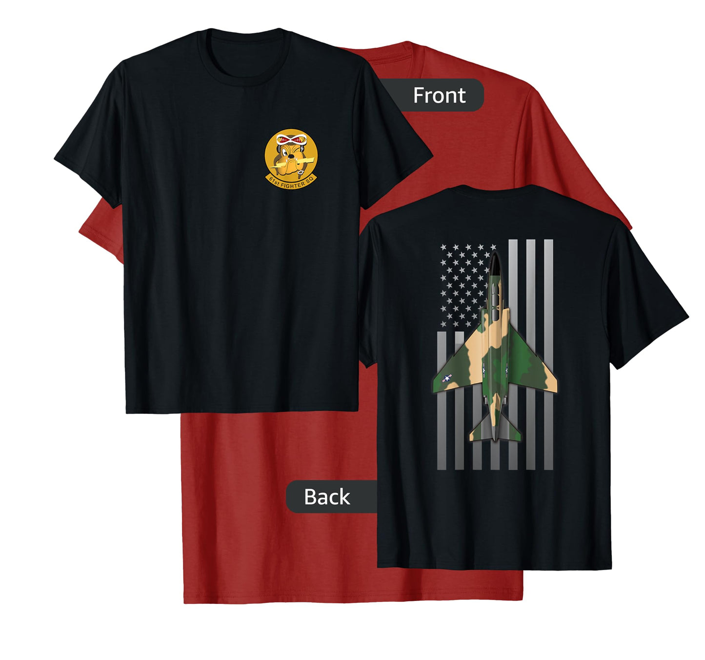 61st Fighter Squadron F-4 Phantom II and US Flag T-Shirt