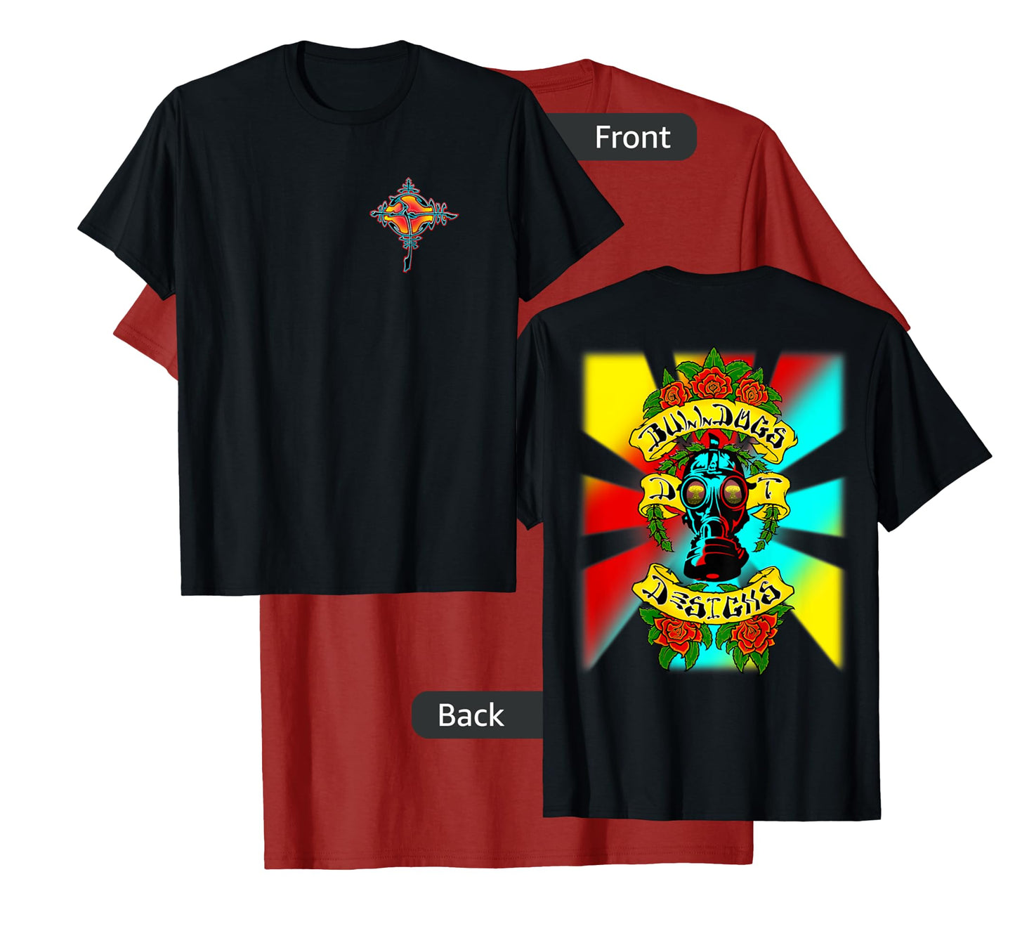 Bulldogs Designs DT Gas Head Roses Skateboard Design T-Shirt