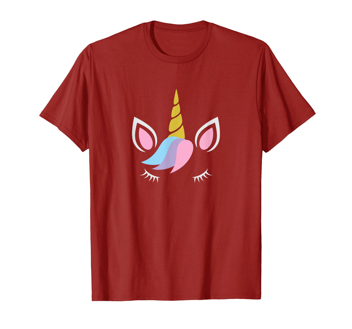 Unicorn Face And Eye Lashes With Colorful Pink Blue Hair T-Shirt