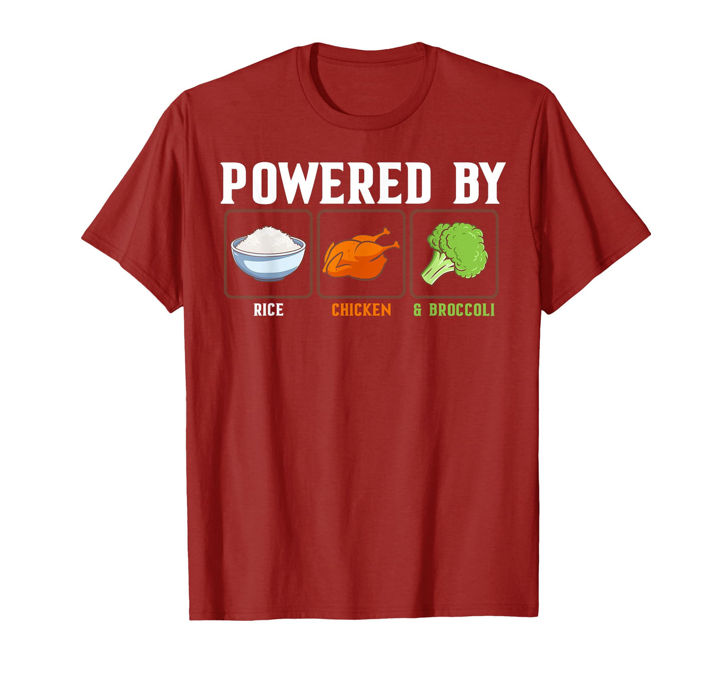 Powered By Rice Chicken And Broccoli Funny New Year Diet T-Shirt