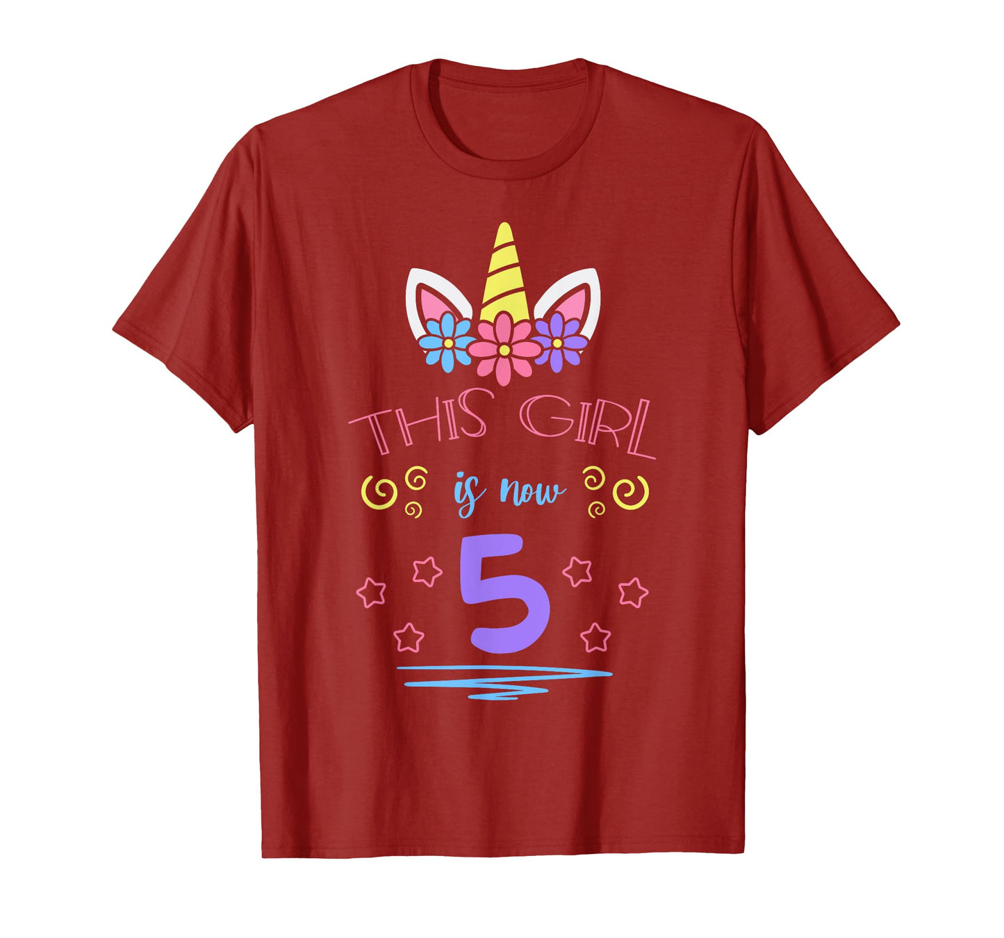 This Girl Is Now 5 Birthday Unicorn Floral Horn Theme Party T-Shirt