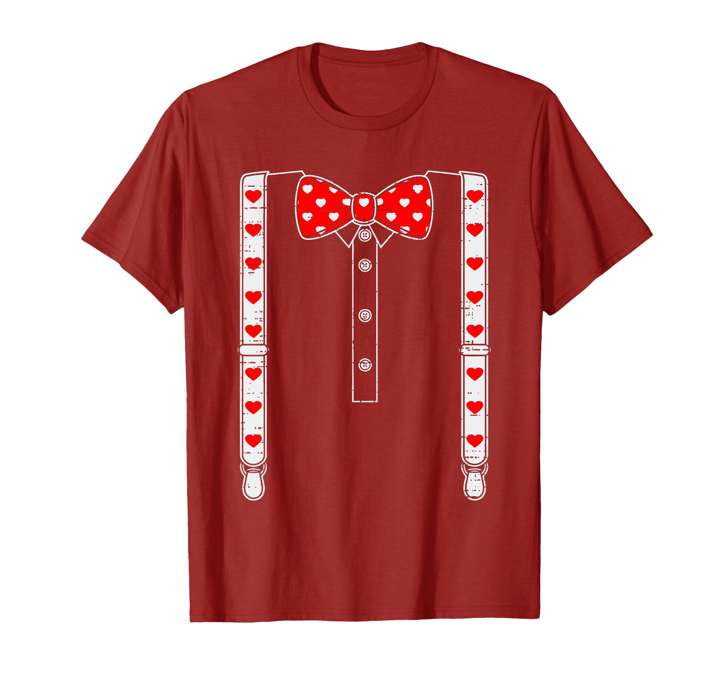 Valentines Day Suspenders And Hearts Bow Tie Boys Teens Kids T-Shirt