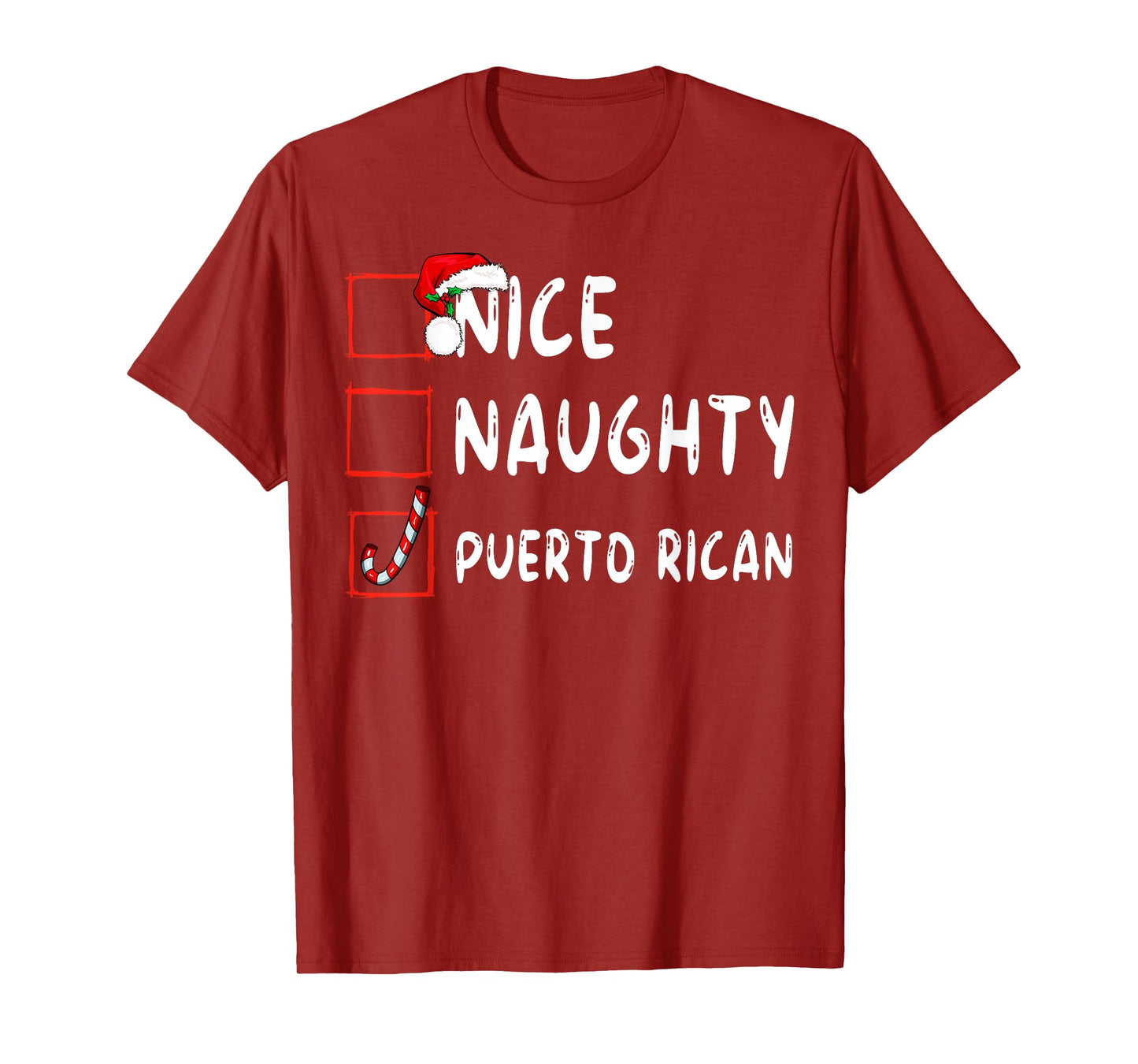 Nice Naughty Funny Christmas Family Matching Unisex All Ages Classic Modern Round Collar Short Sleeve T-Shirt Black Small Puerto Rican Christmas Puerto Rico T-Shirt