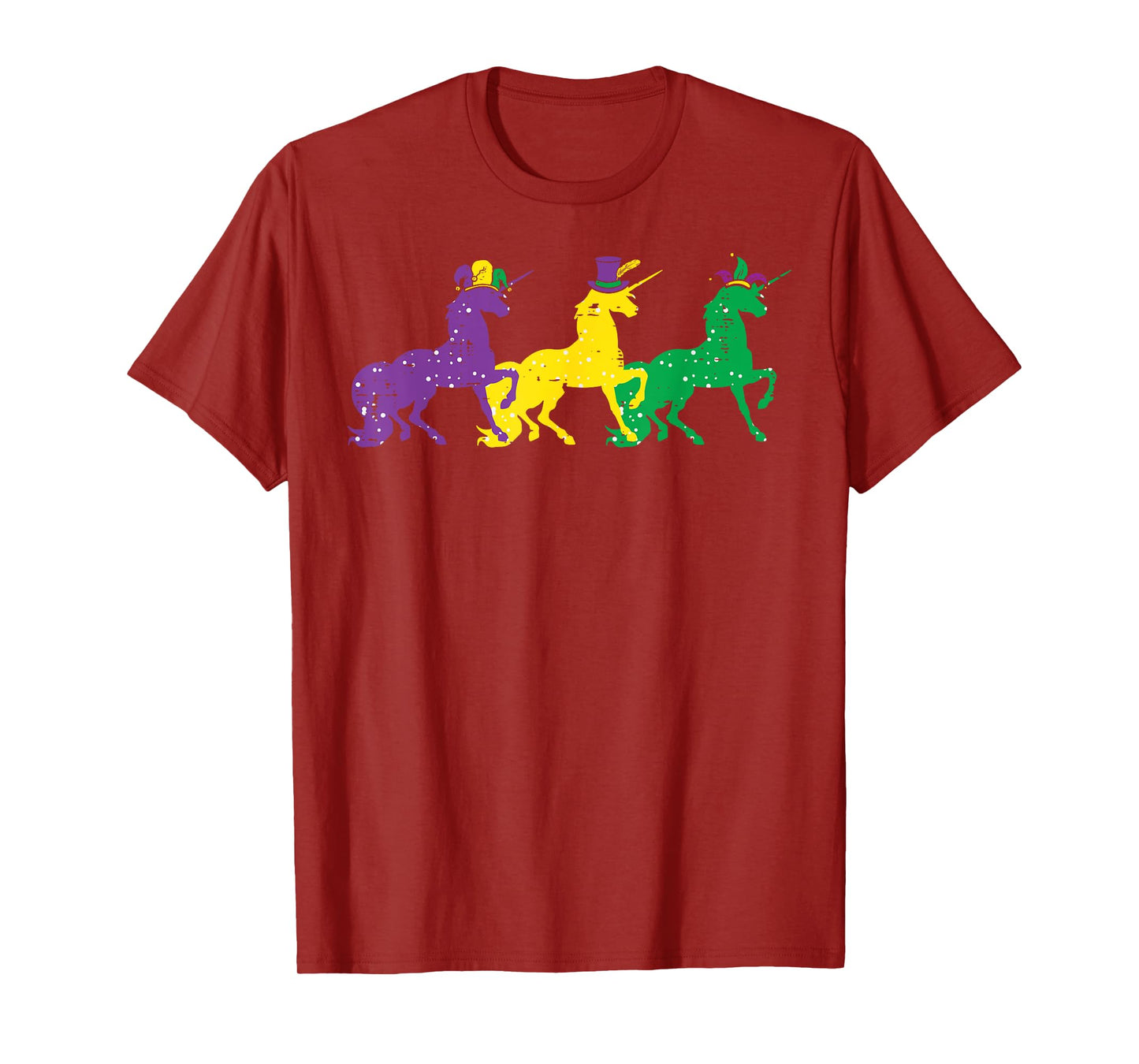 Purple Yellow Green Unicorns Mardi Gras Women Girls Kids T-Shirt