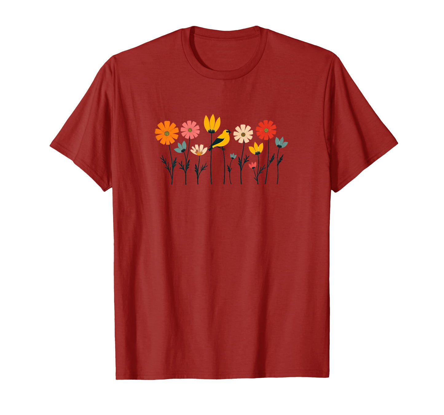 Pop Art Goldfinch and Cosmos Flowers Minimalist T-Shirt