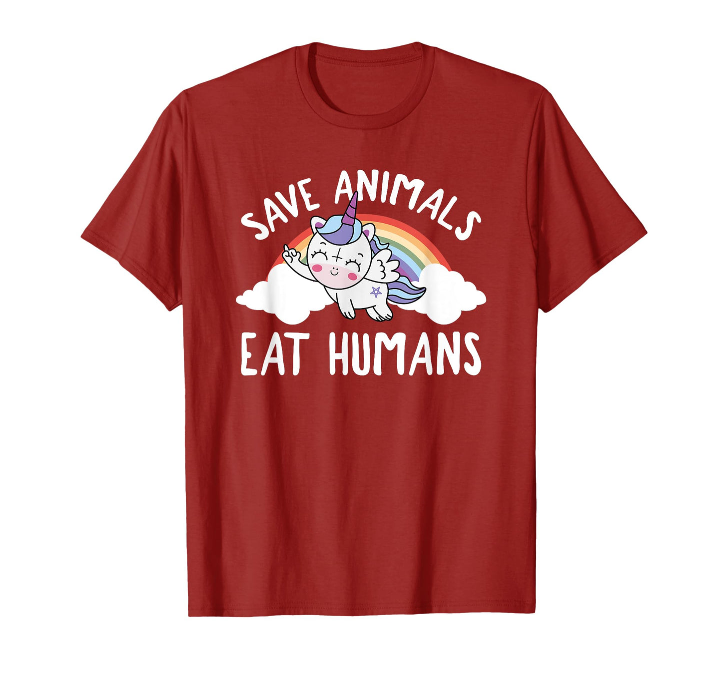 Evil Unicorn Rainbow Save Animals Eat Humans Satanic Vegan T-Shirt