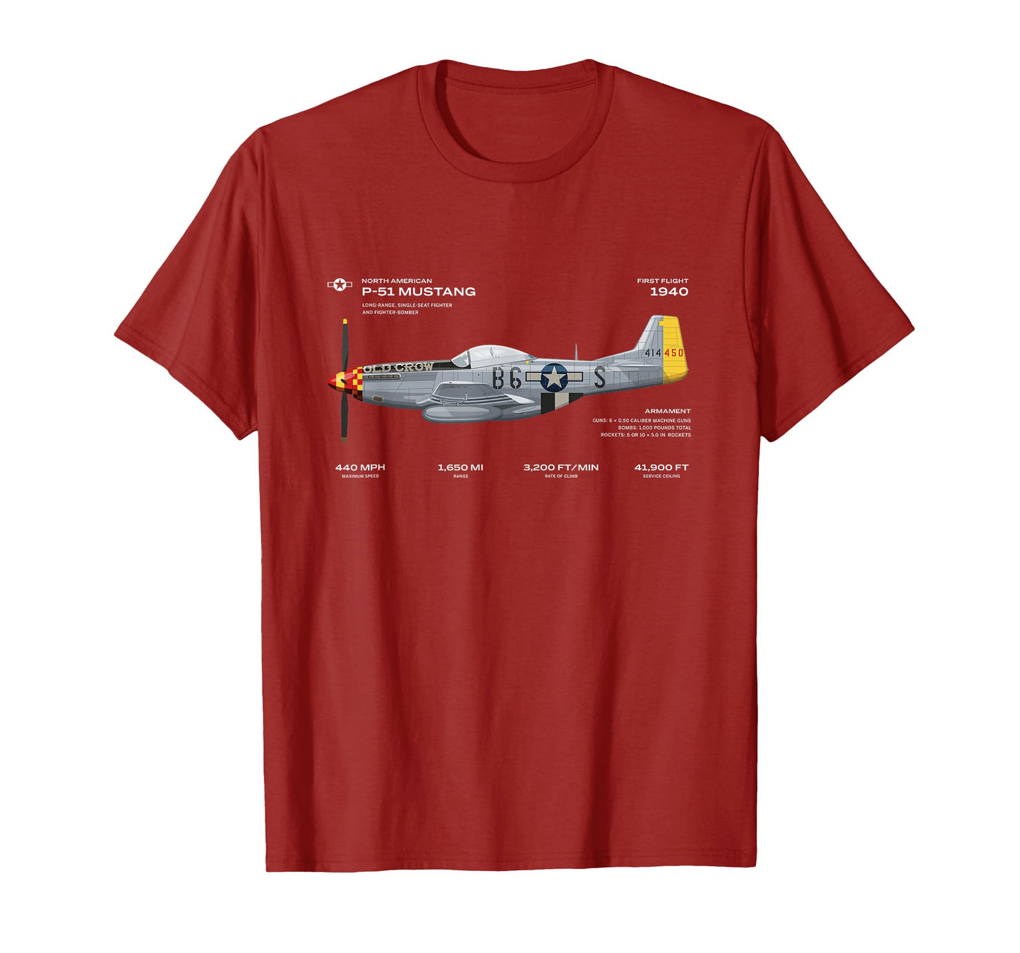 P-51 Mustang WWII Aeroplane Historical Warbird Fighter T-Shirt