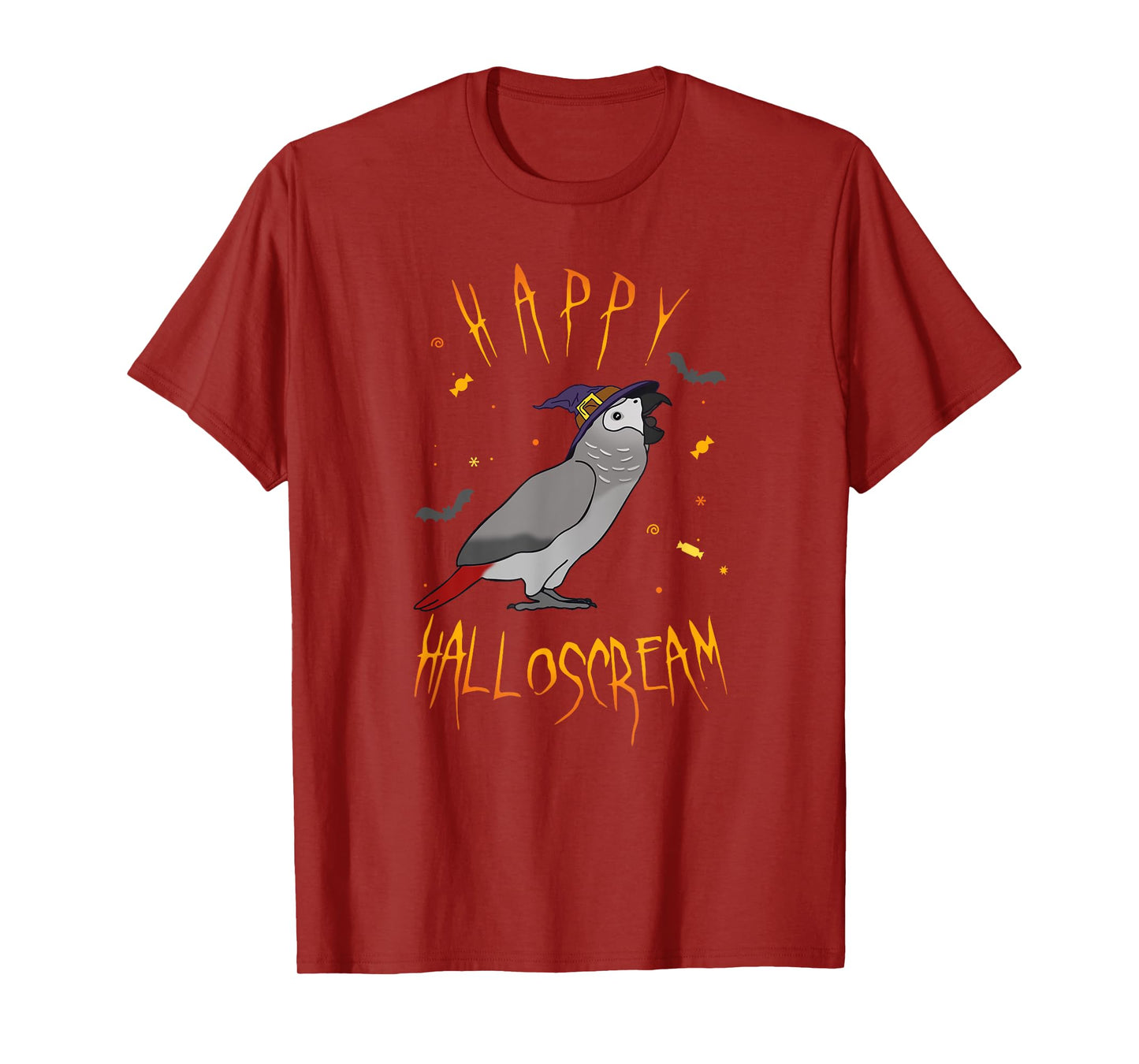Happy Halloscream African Grey Parrot Witch Hat Birb memes T-Shirt