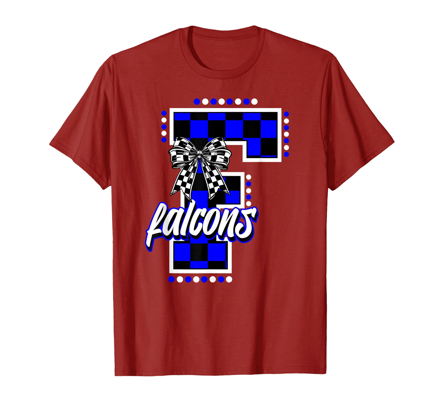 Falcons Checkered Letter School Spirit Mascot Blue Game Day T-Shirt