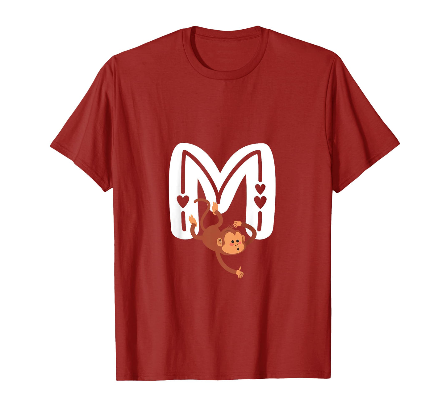 Cute Monkey Letter M Initial Alphabet Monogram Boys Girls T-Shirt
