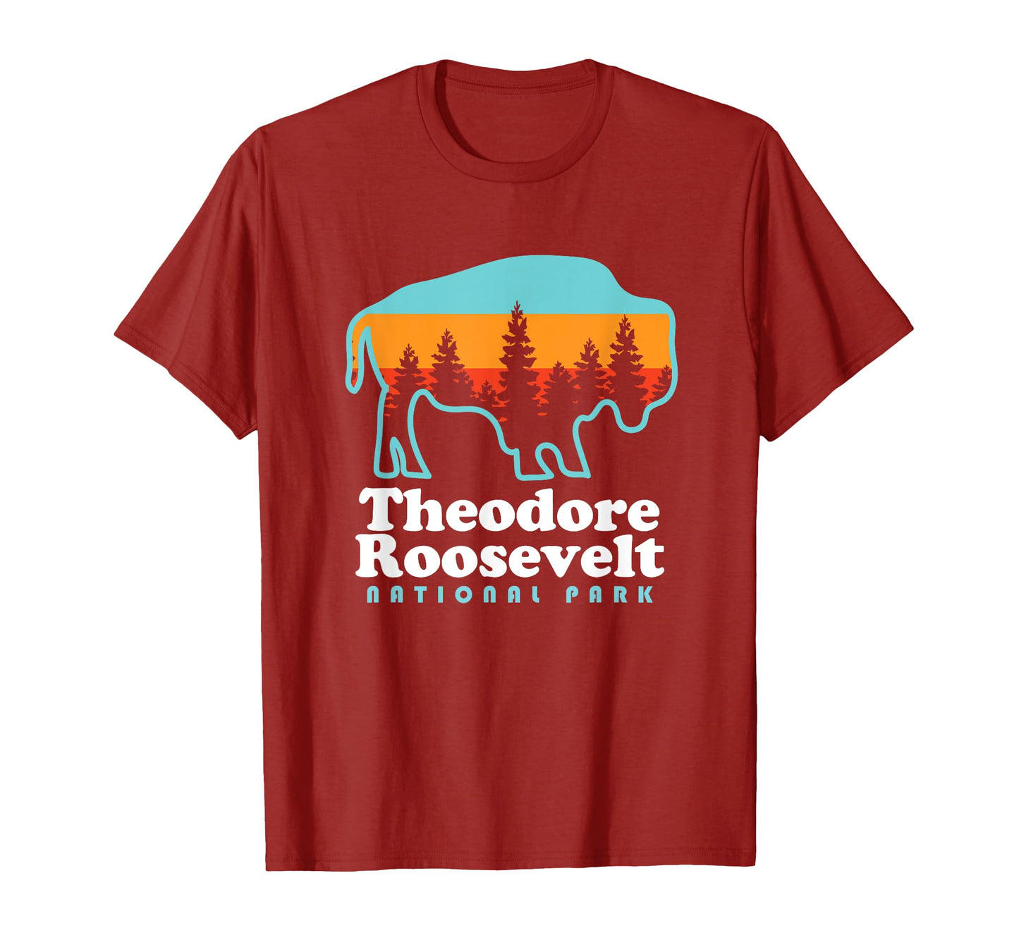 Theodore Roosevelt National Park Camping Bison Retro T-Shirt