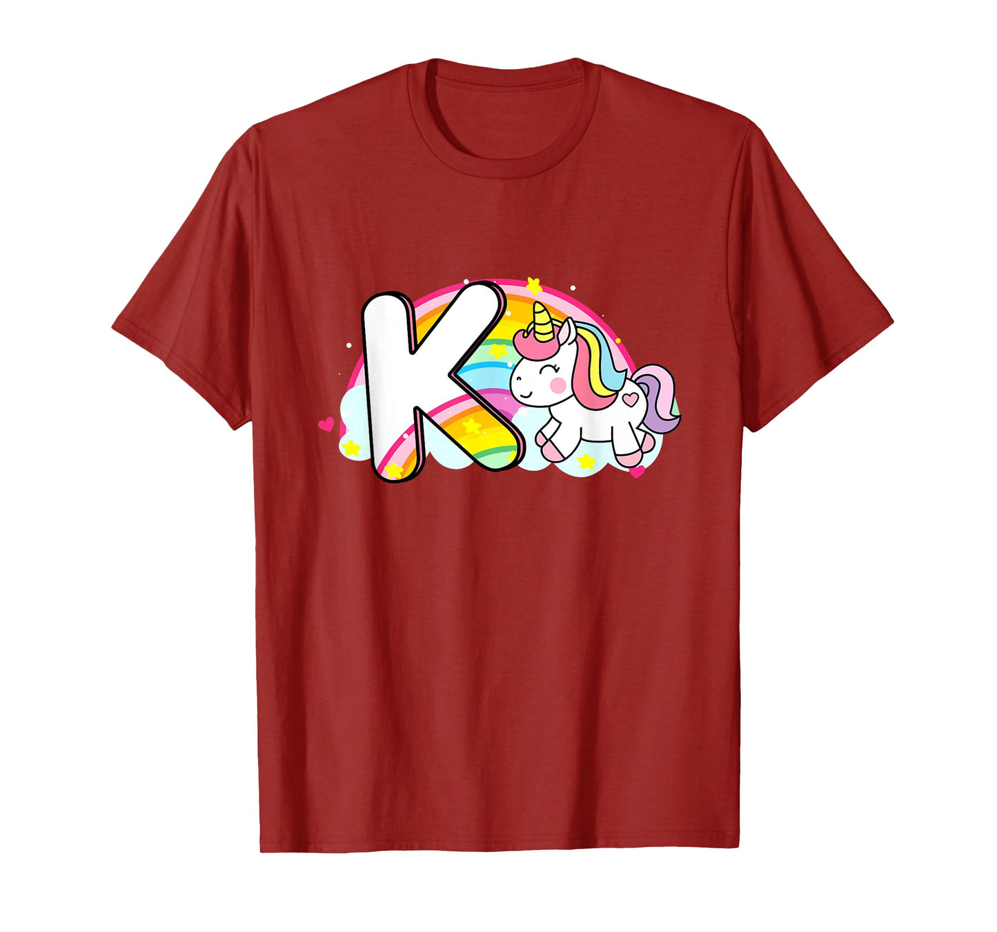 Cute Unicorn Rainbow Caricature Initial K Mo T-Shirt