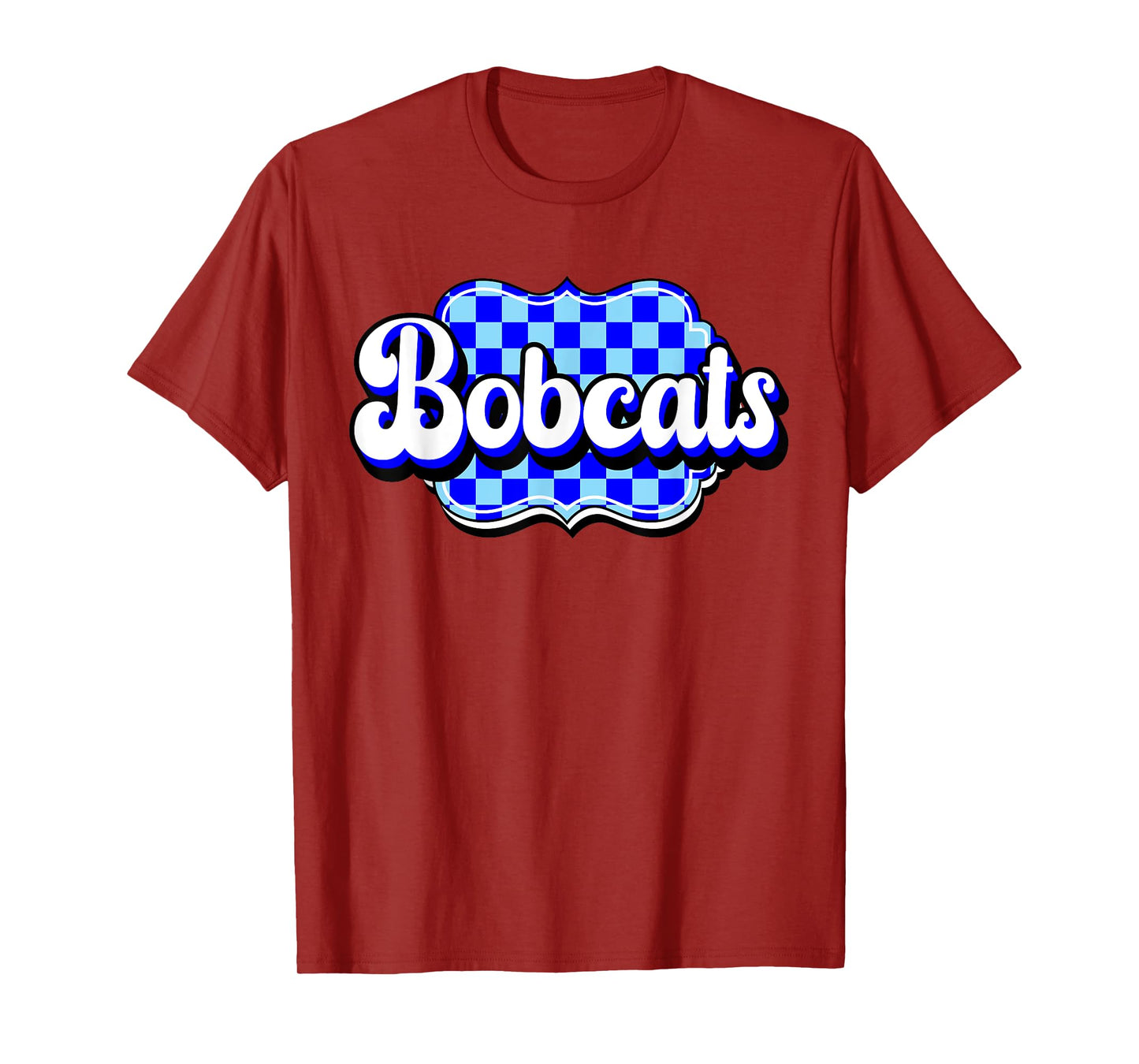 Blue Bobcats Checkered Print Blue Bobcat Pride School Spirit T-Shirt