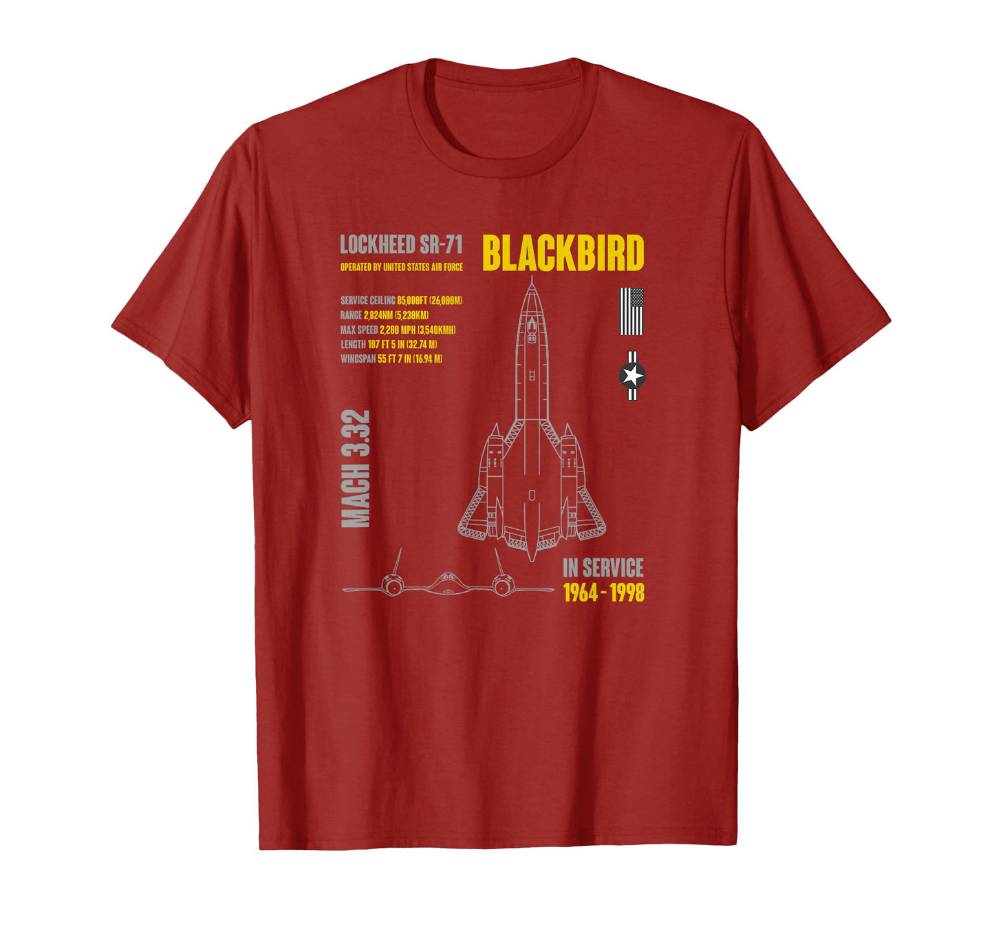 Military Aircraft Lockheed SR-71 Blackbird USAF T-Shirt