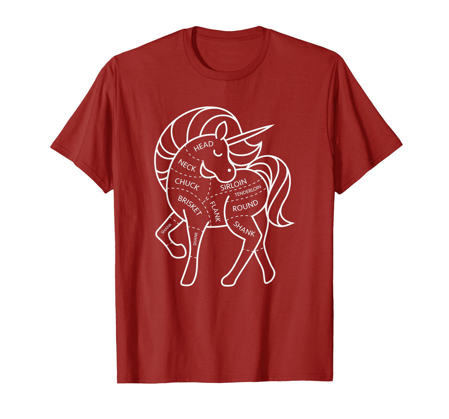 Magic Grass Fed Unicorn Meat Cuts Diagram Dark Humor T-Shirt