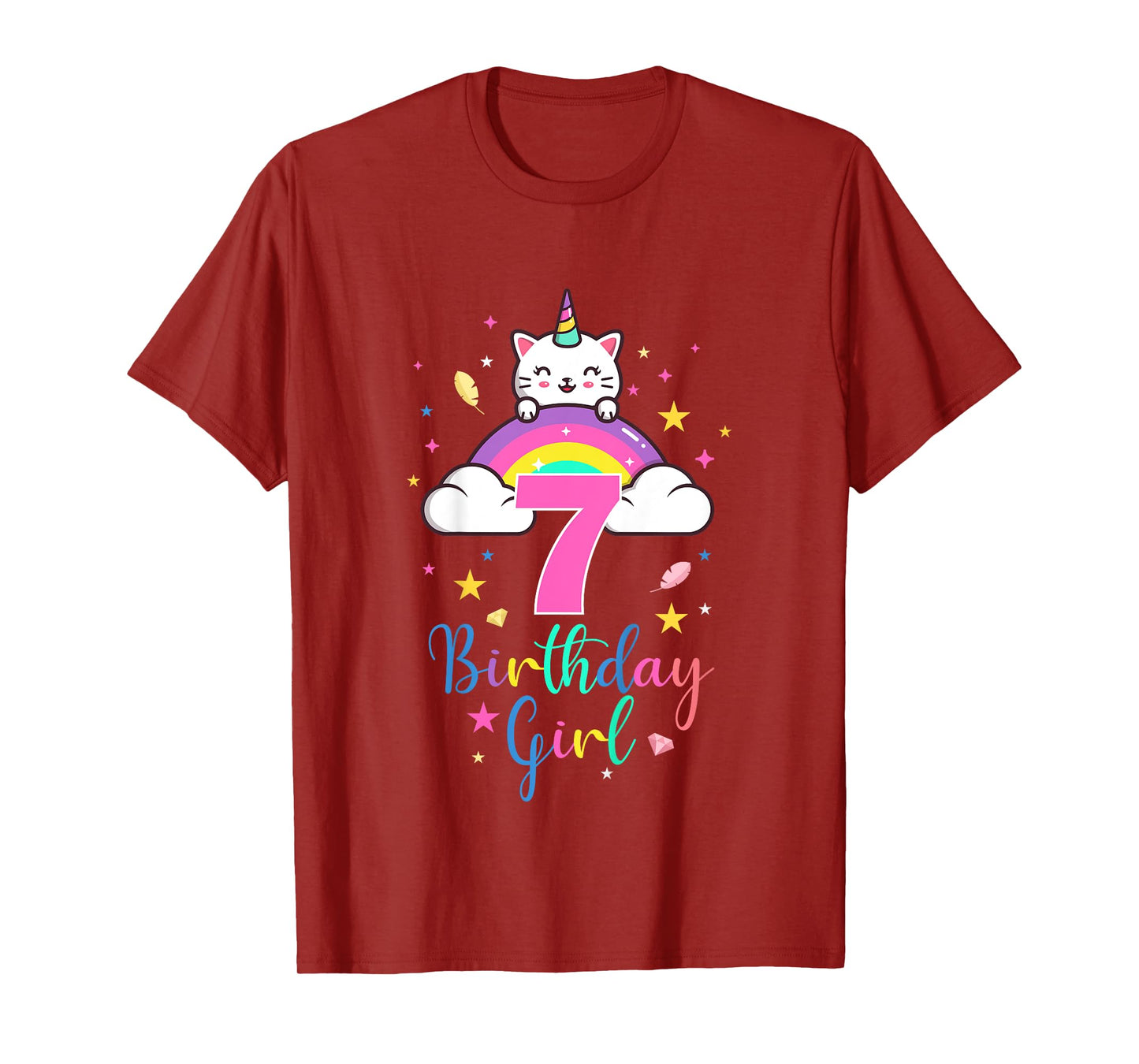 7th Birthday Girl Seven Years Old Birthday Caticorn Rainbow T-Shirt