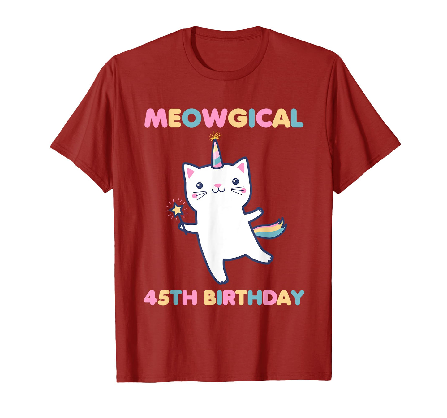 Meowgical 45th Birthday Kitty 45 Year Old Funny Cat Lover Men Women Girls Kids T-Shirt