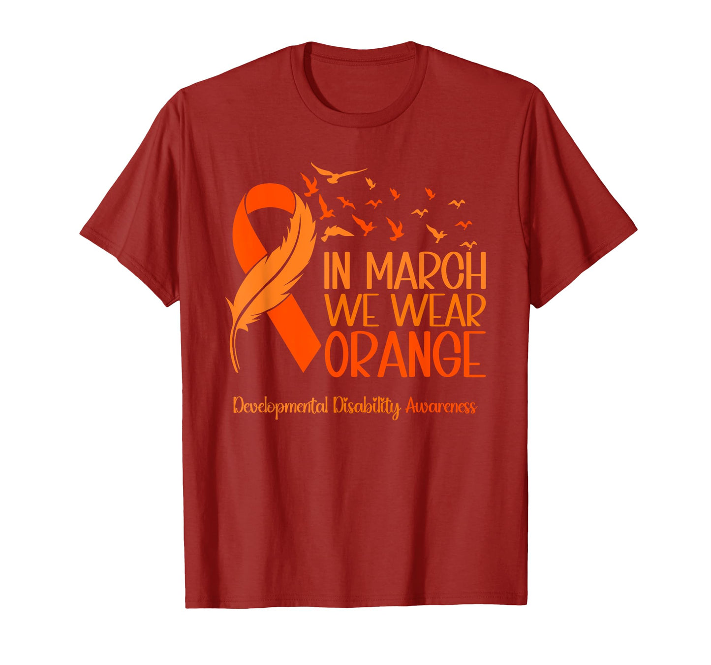 Wear Orange Ribbon Heart Developmental Disability Awareness T-Shirt