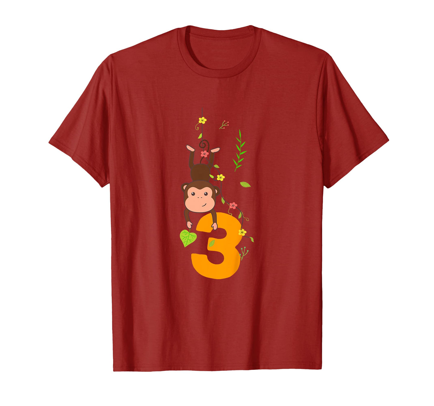 Kids Funny Cute Monkey Lover 3rd Birthday Three 3 Yr 3 Year Old T-Shirt