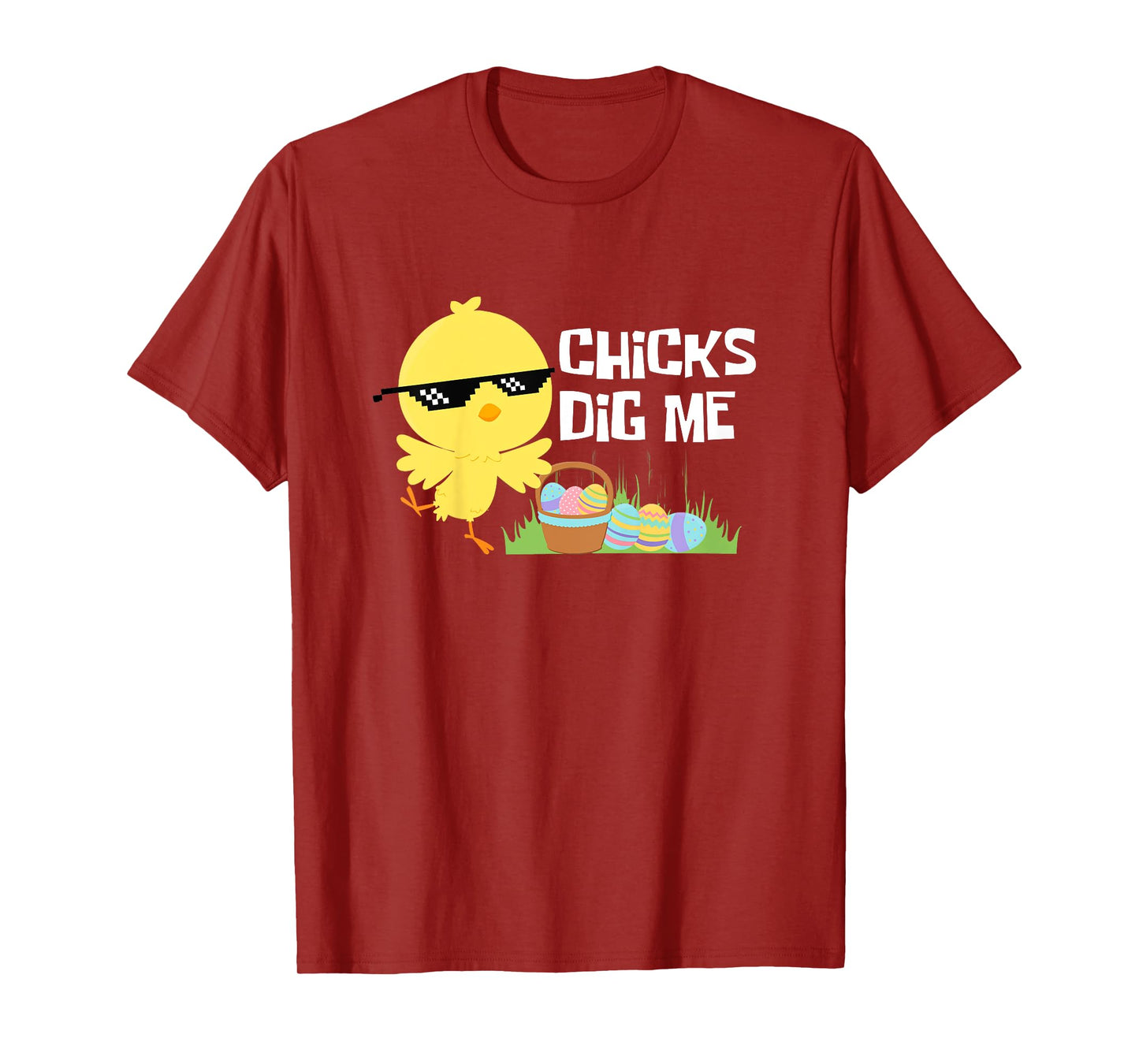 Kids CHICKS DIG ME Funny Easter Joke Egg Basket Cute Toddler Boys T-Shirt