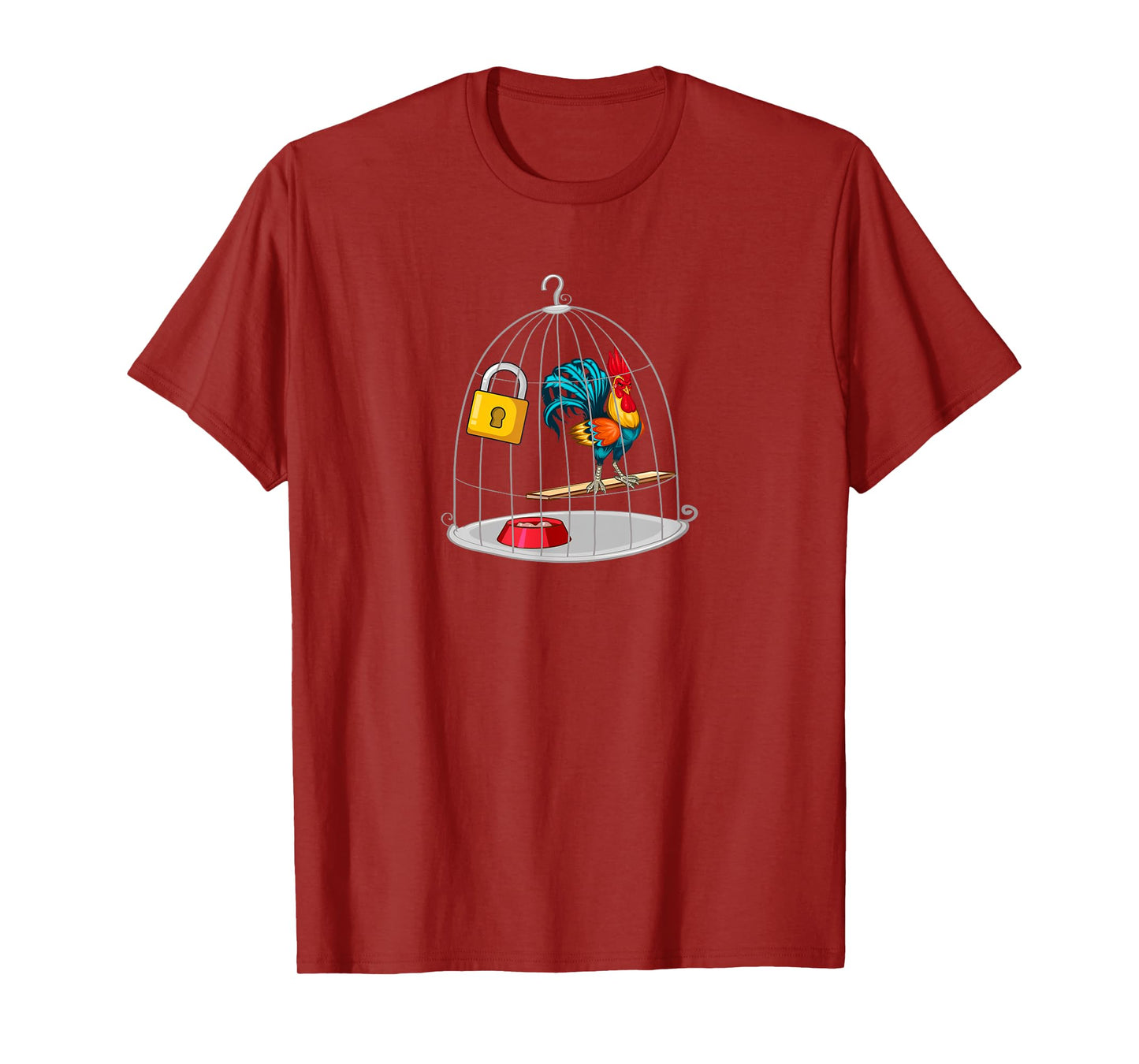 RED ROOSTER COCK MALE CHASTITY Chicken in Cage T-Shirt