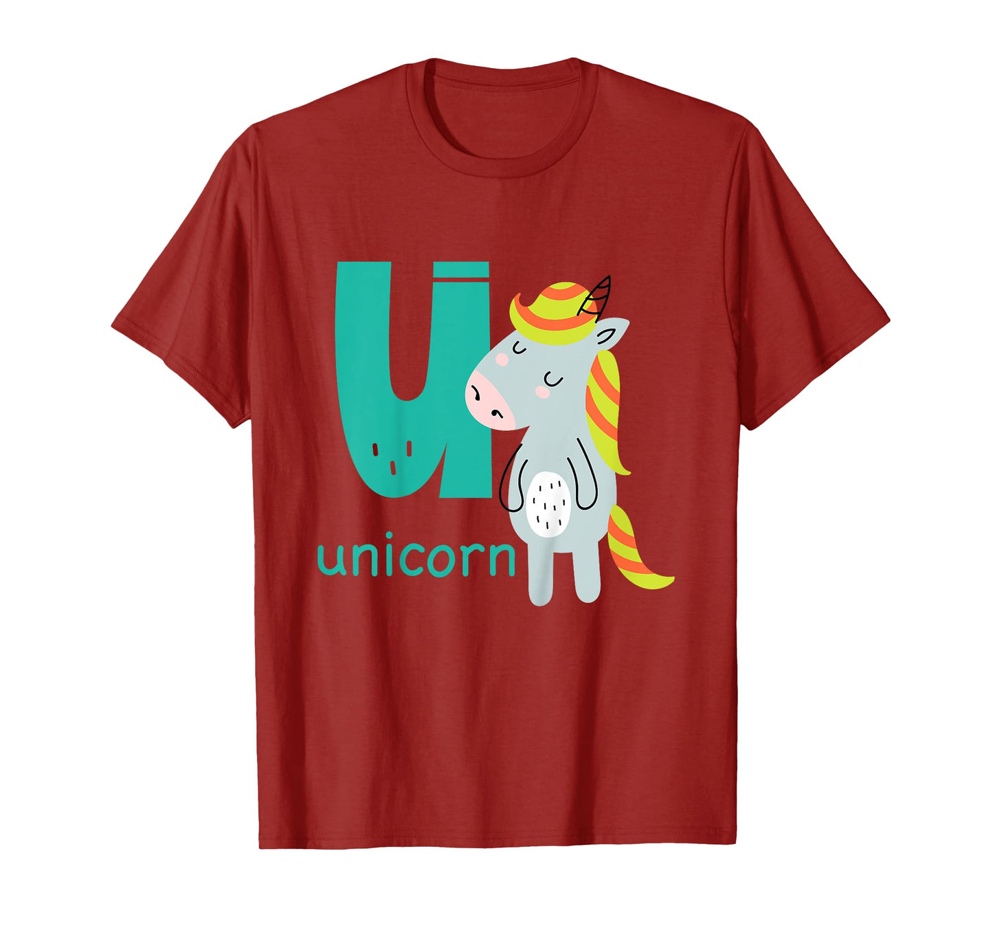 Unicorn Letter U Alphabet Cute Animal Boys Or Girls T-Shirt