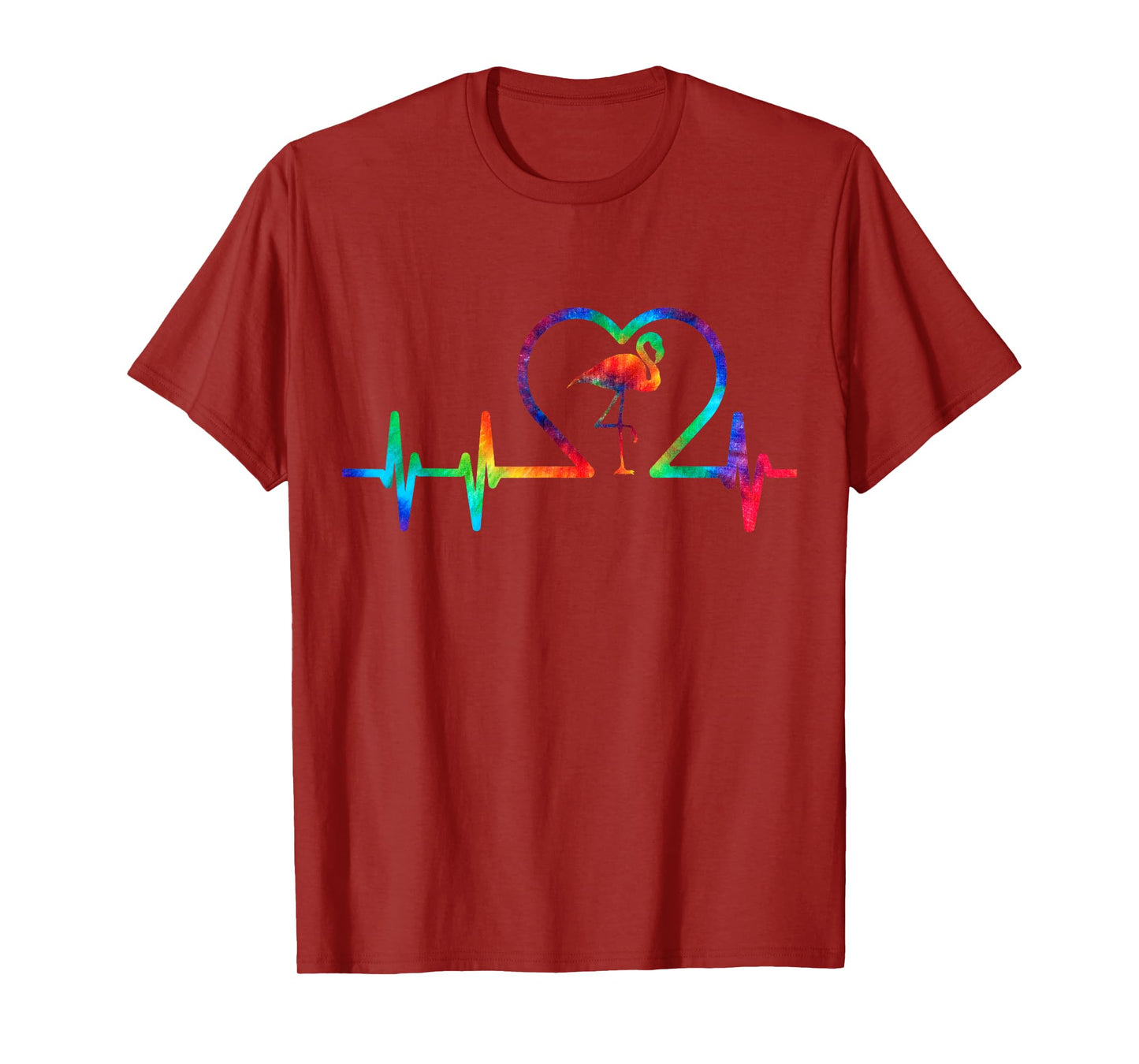 Tie Dye Flamingo Lovers Heartbeat Colorful Heart Rainbow T-Shirt