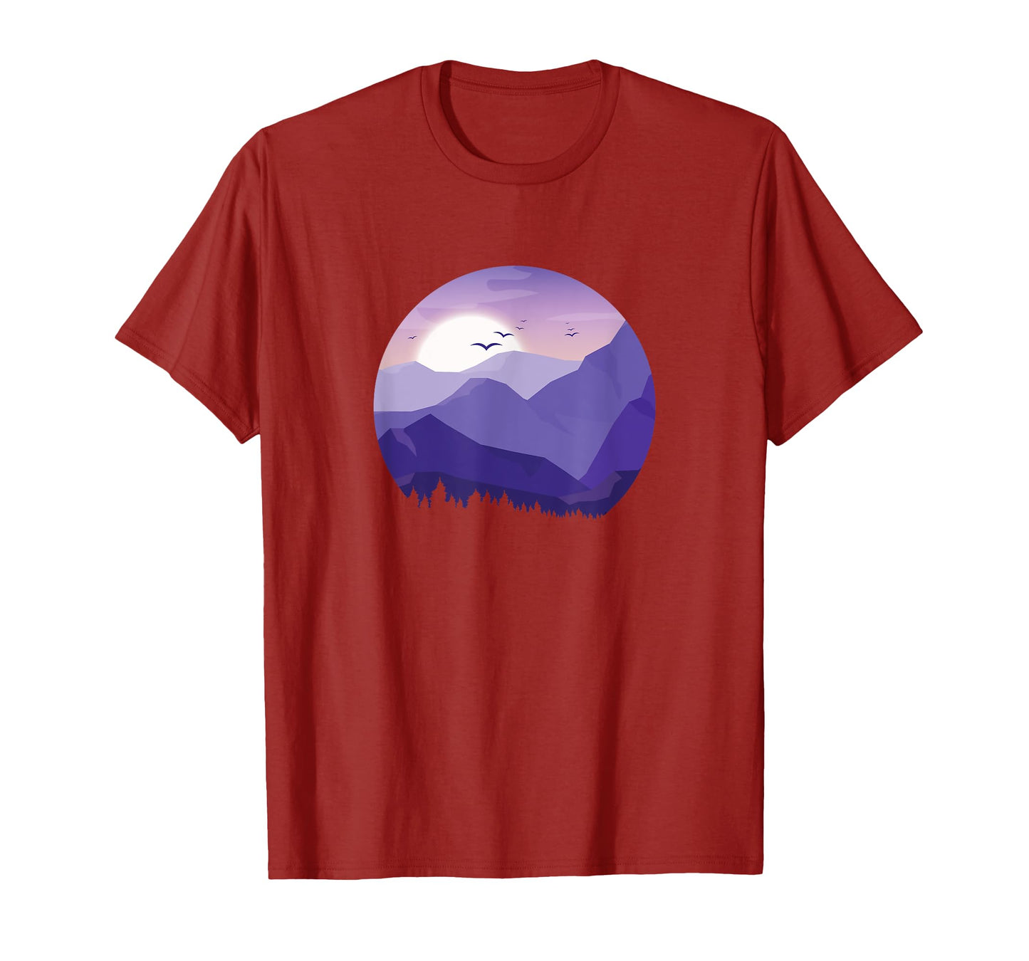 Sunrise Birds Forest Scene Mountain Silhouette T-Shirt