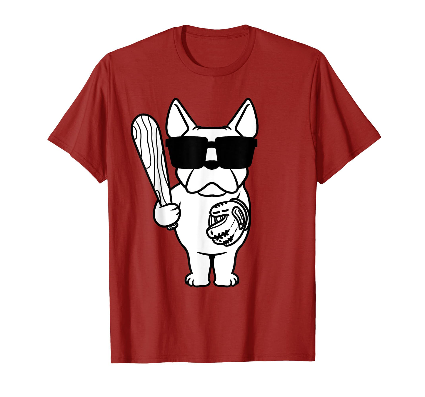 French Bulldog Dog With Baseball Bat And Glove Baseball T-Shirt for Men Women Girls Kids