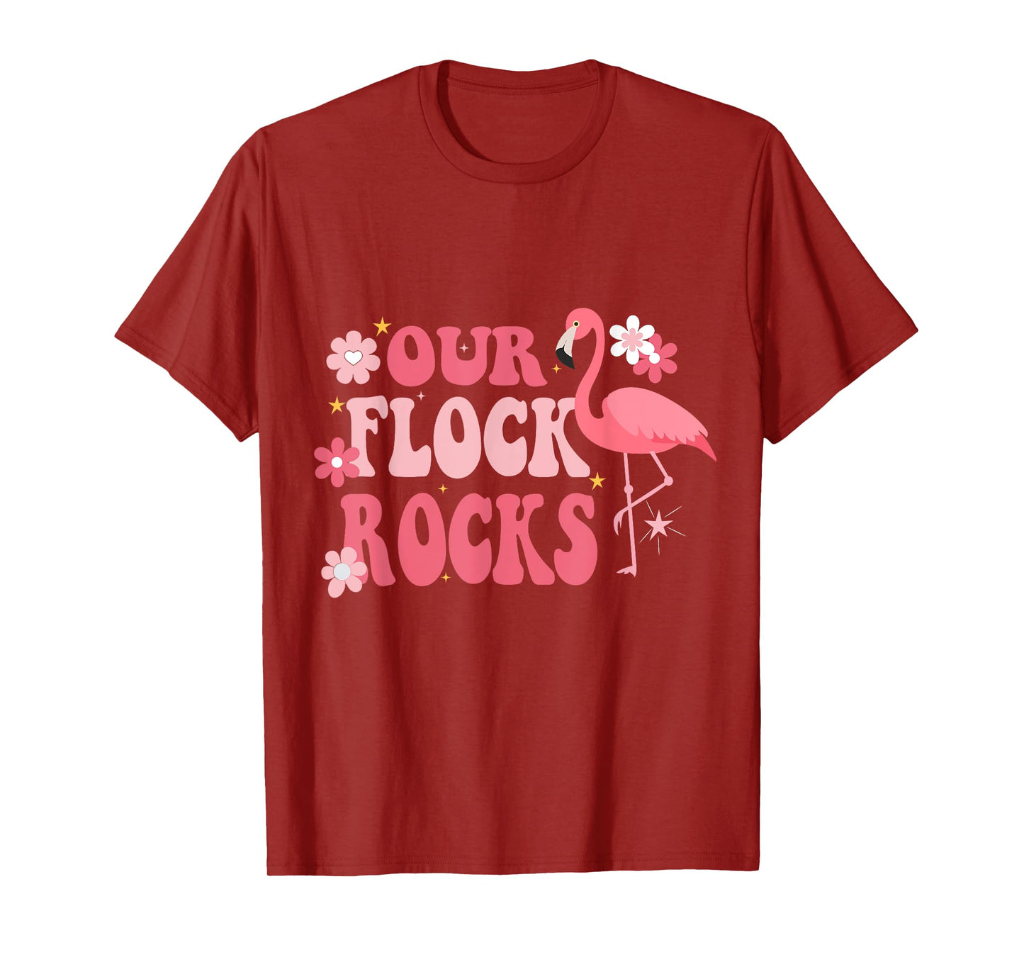 Our Flock Rocks Flamingo Mother's Day Groovy T-Shirt