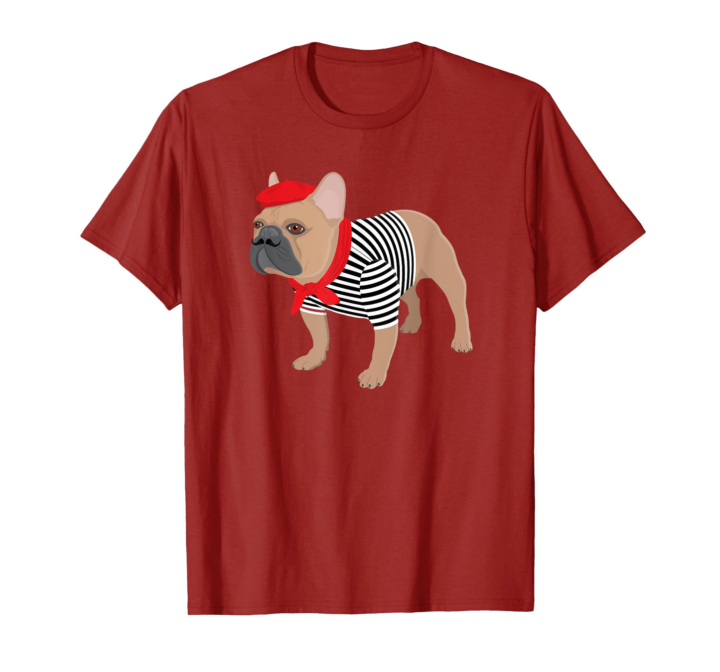 French Bulldog Dog with French Beret Hat Funny Animal Pun T-Shirt