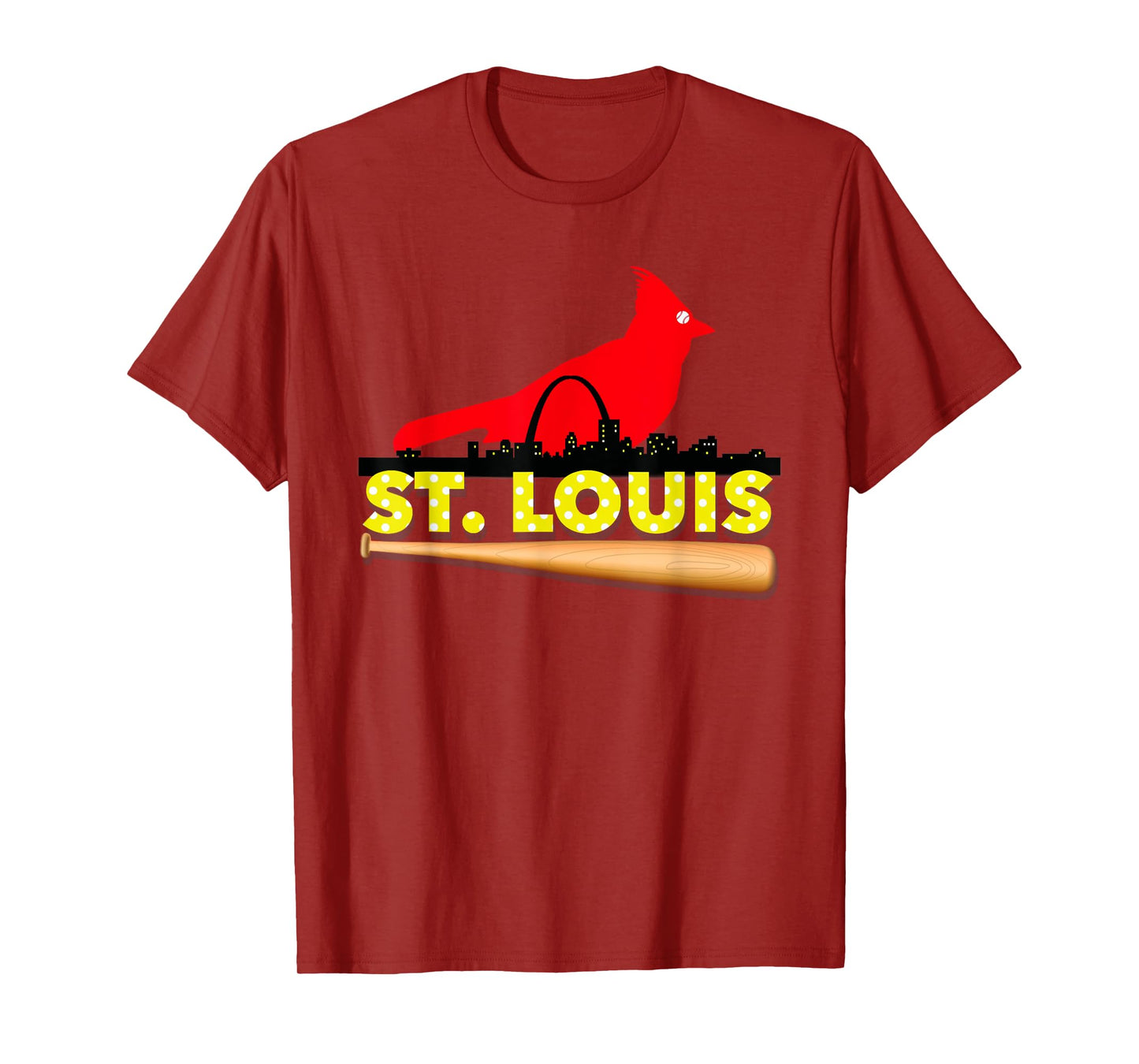Saint Louis Red Cardinal Tshirt Eye Bird Ball and Skyline T-Shirt