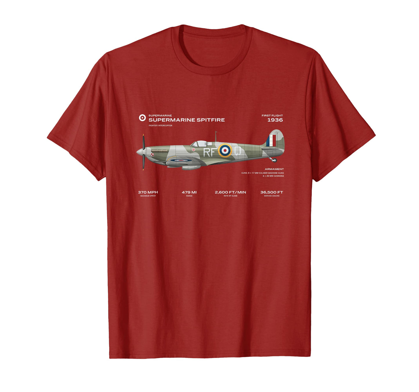 Supermarine Spitfire WWII Aeroplane British RAF T-Shirt