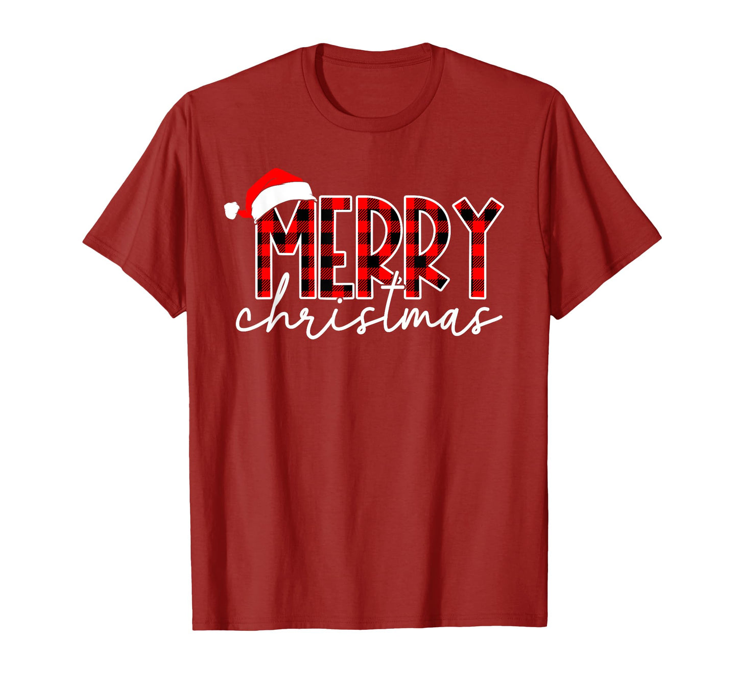 Merry Christmas Buffalo Plaid Red Santa Hat Xmas Pajamas T-Shirt