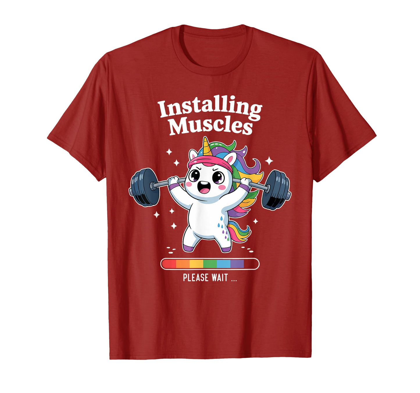 Installing Muscles Please Wait Funny Unicorn Gym Workout T-Shirt