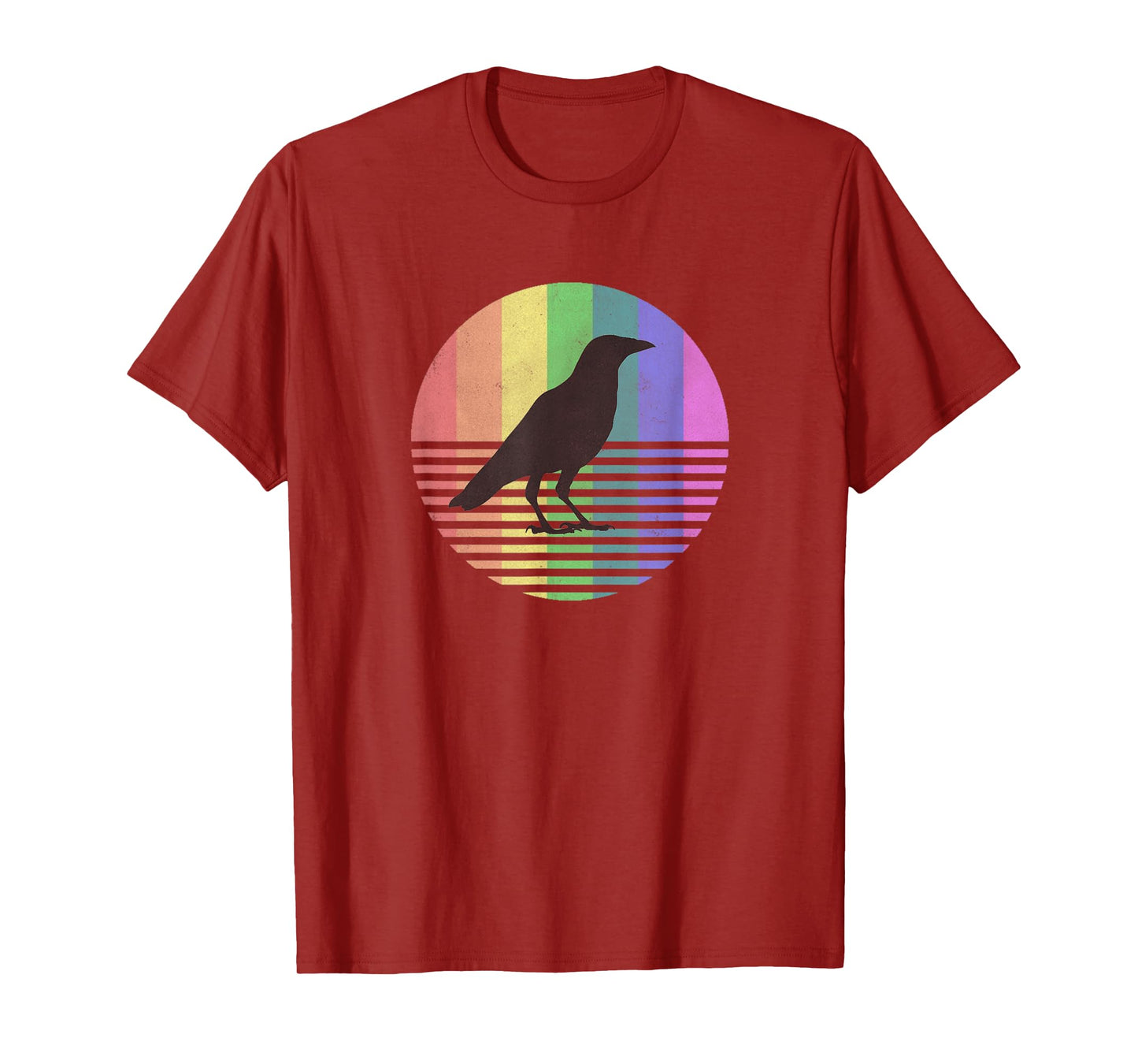 Retro Crow Gay Pride Rainbow Flag 80s Bird Gift Distressed T-Shirt