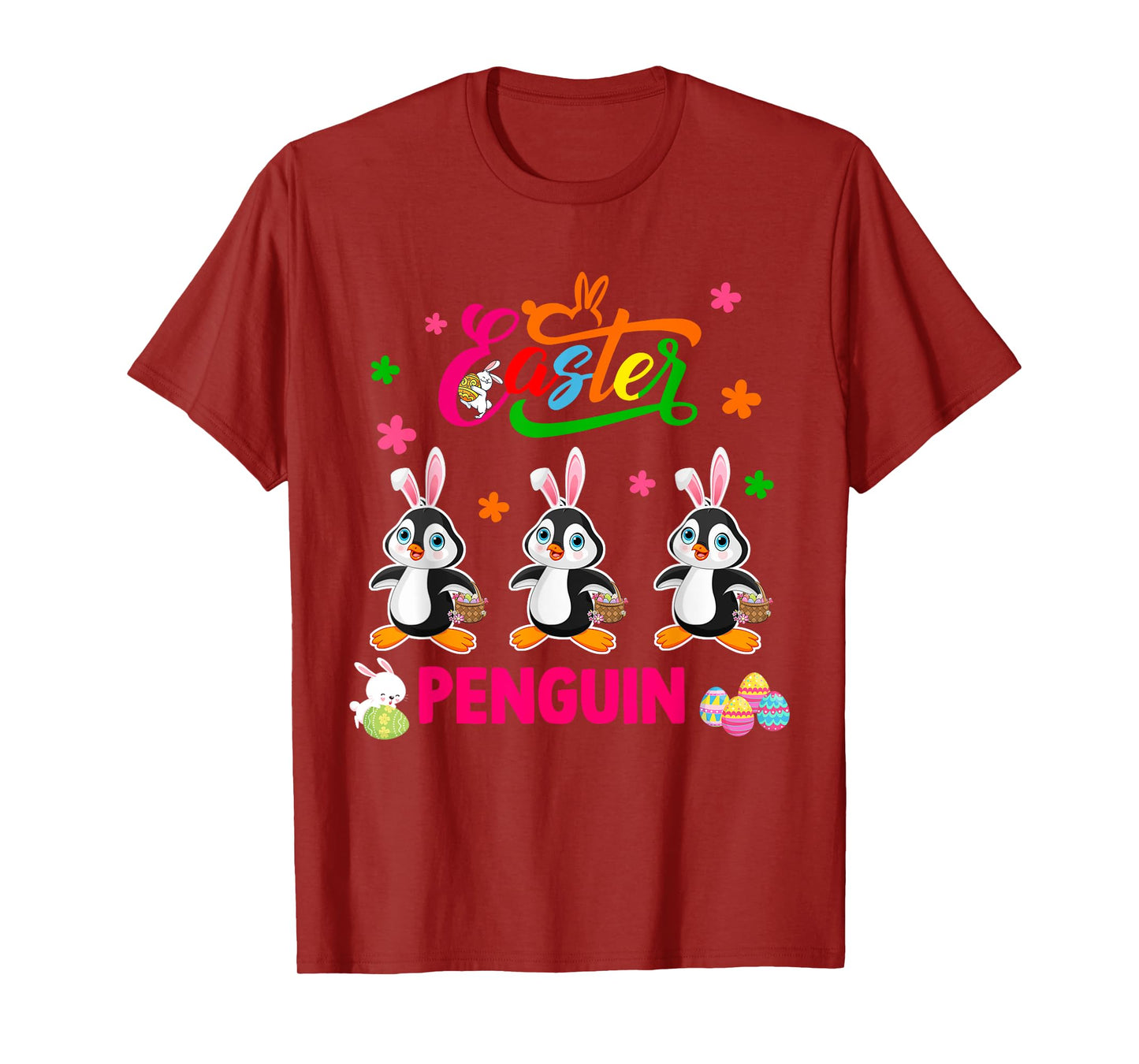 Easter Penguin Three Cute Bunny Penguins Hunting Eggs Basket T-Shirt