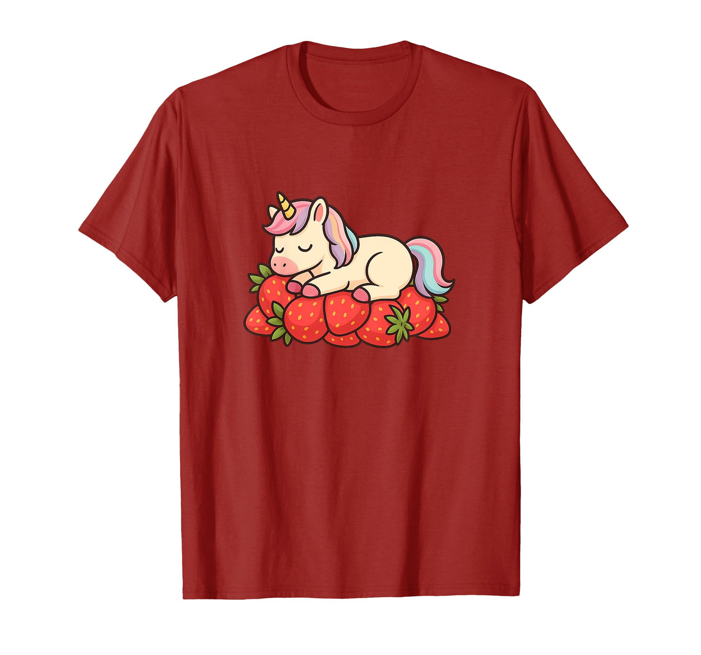 Kids Cute Unicorn on Strawberries | Kawaii Graphic T-Shirt