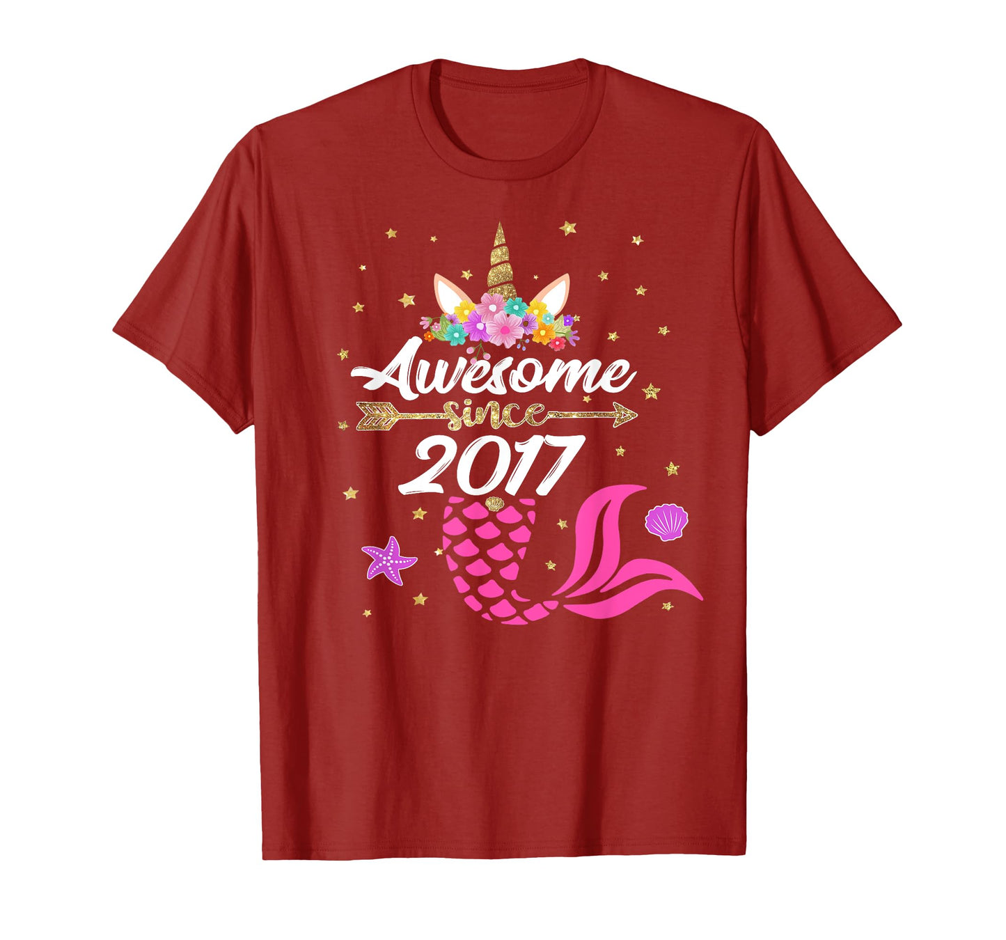 Unicorn Shirt Mermaid Birthday - Awesome Since 2017 Tee Gift T-Shirt
