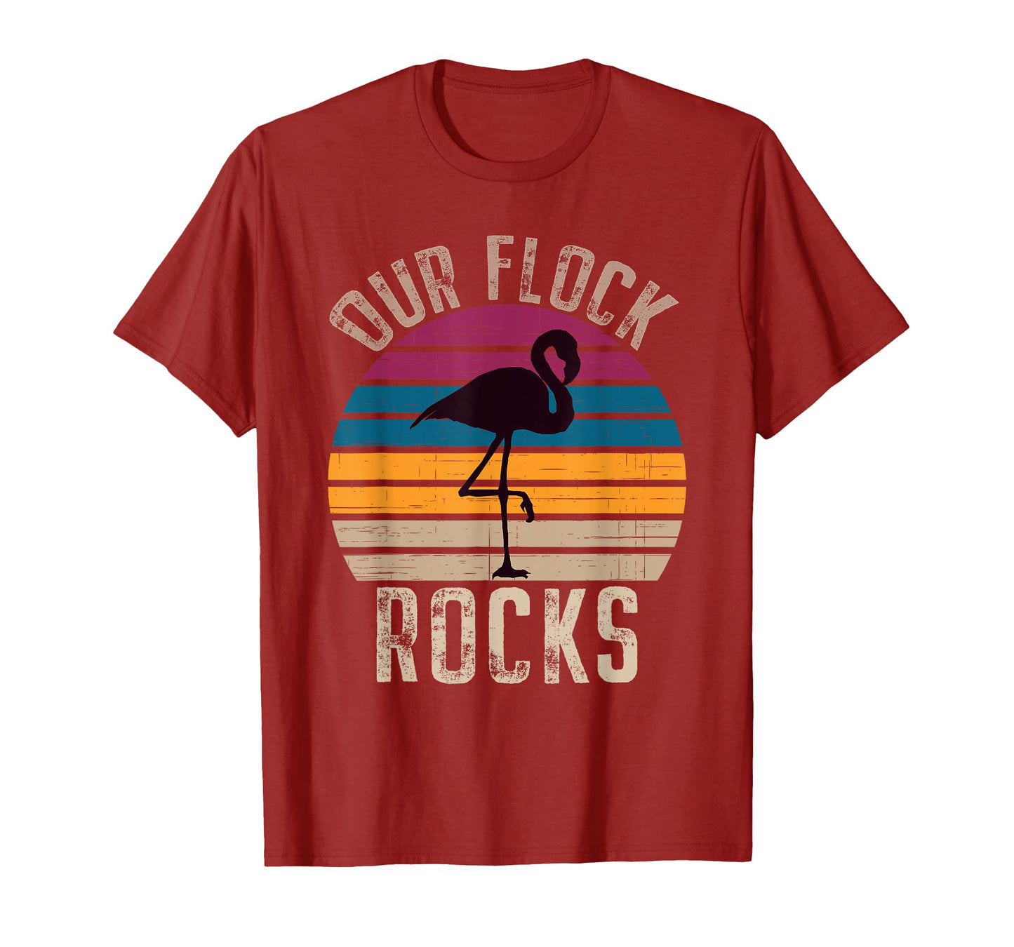 Our Flock Rocks Retro Vintage Flamingo Mothers Day Family T-Shirt