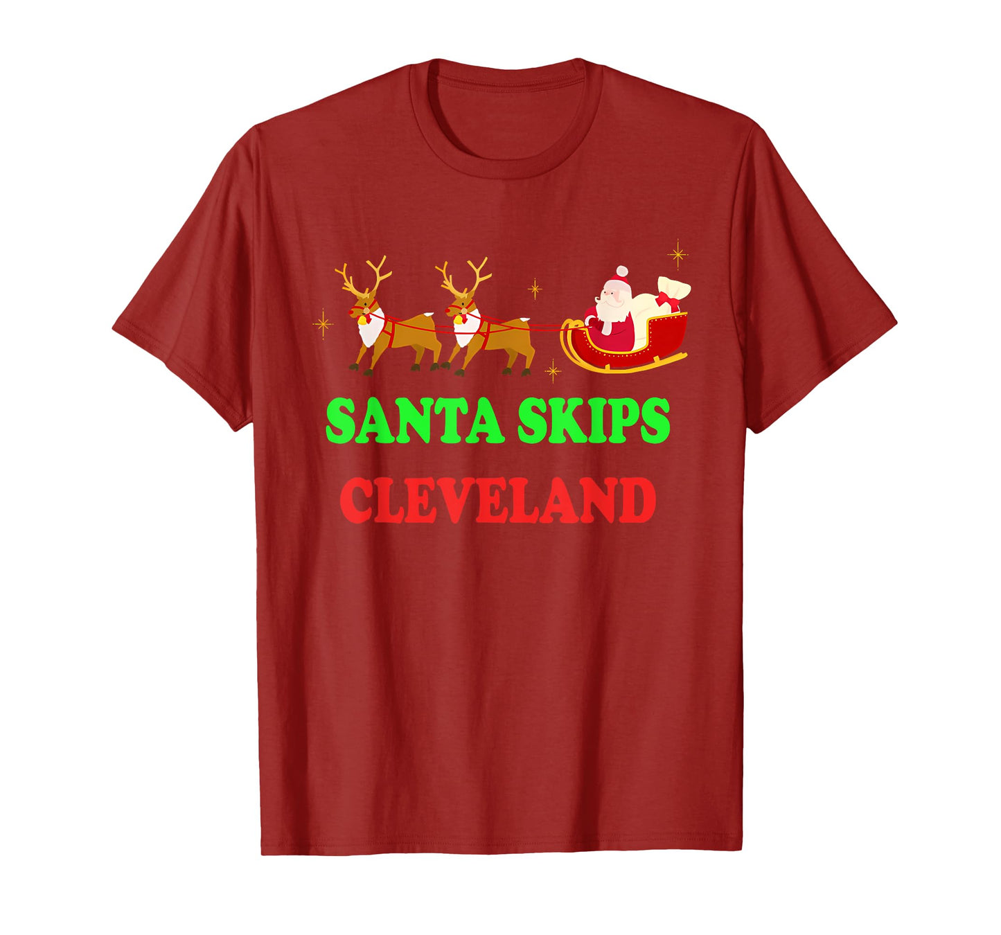 Santa Skips Cleveland Santa Reindeer Funny Xmas Christmas T-Shirt