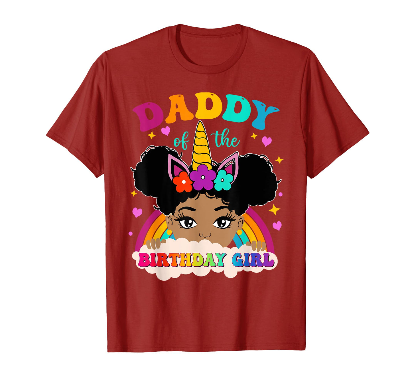 Daddy of The Birthday Girl Rainbow Afro Melanin Unicorn T-Shirt
